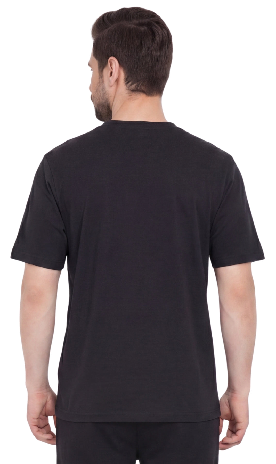 Turtle Bay men's heavyweight v-neck pocket t-shirt in Black, back view