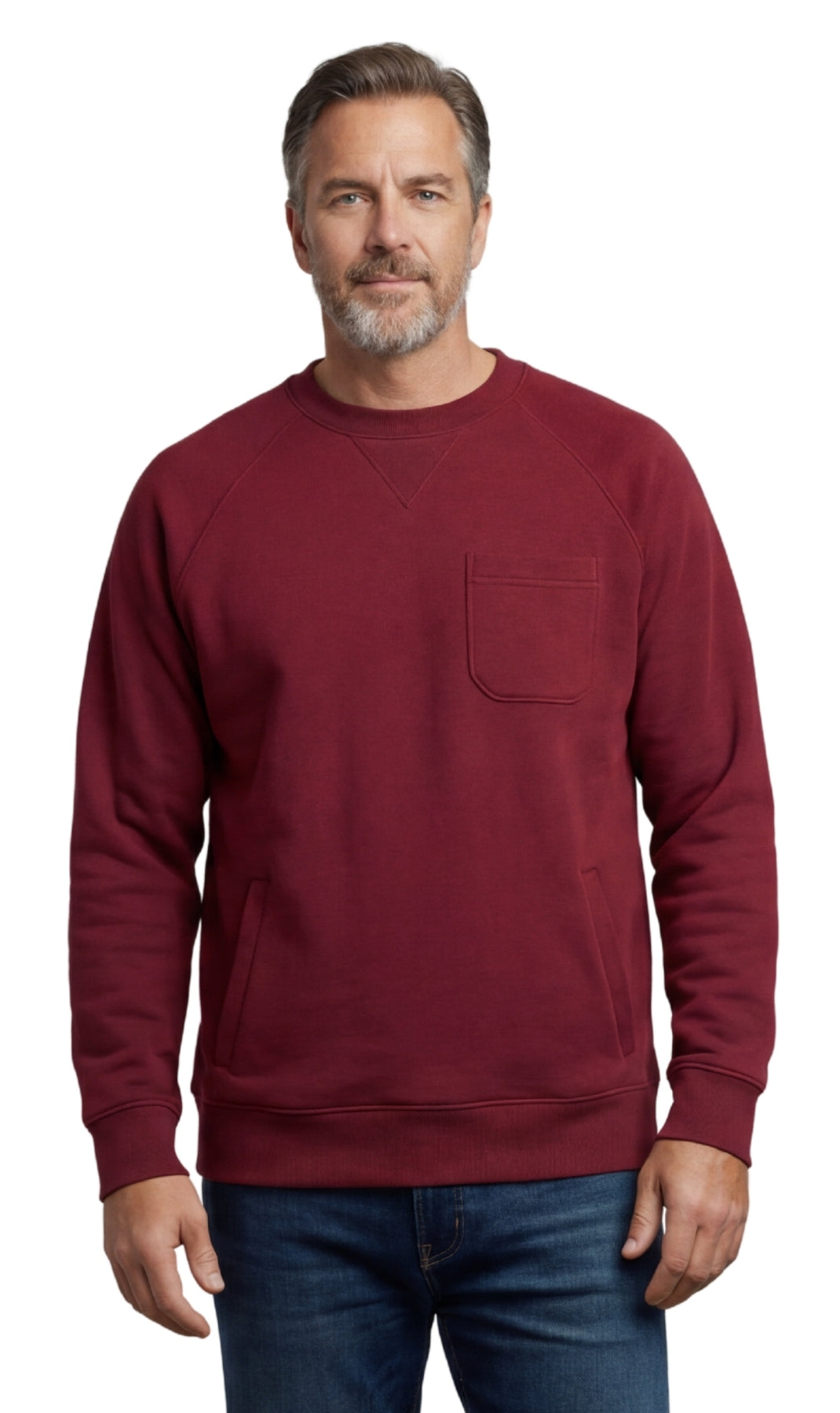 Turtle Bay men's 3-pocket fleece sweatshirt in Burgundy, front view
