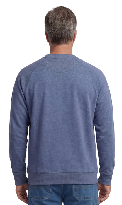 Turtle Bay men's 3-pocket fleece sweatshirt in Blue Heather, back view