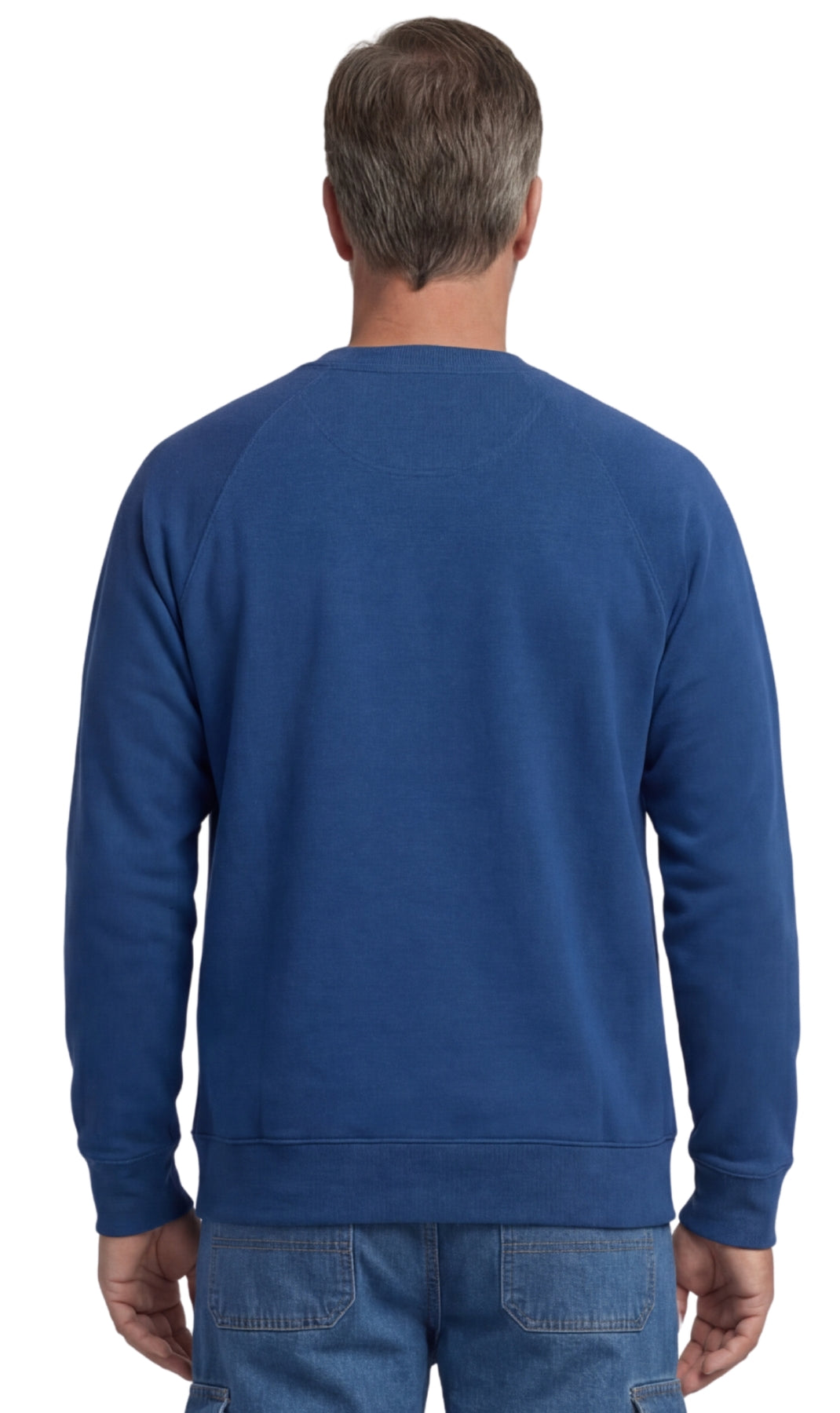 Turtle Bay men's 3-pocket fleece sweatshirt in Cobalt, back view