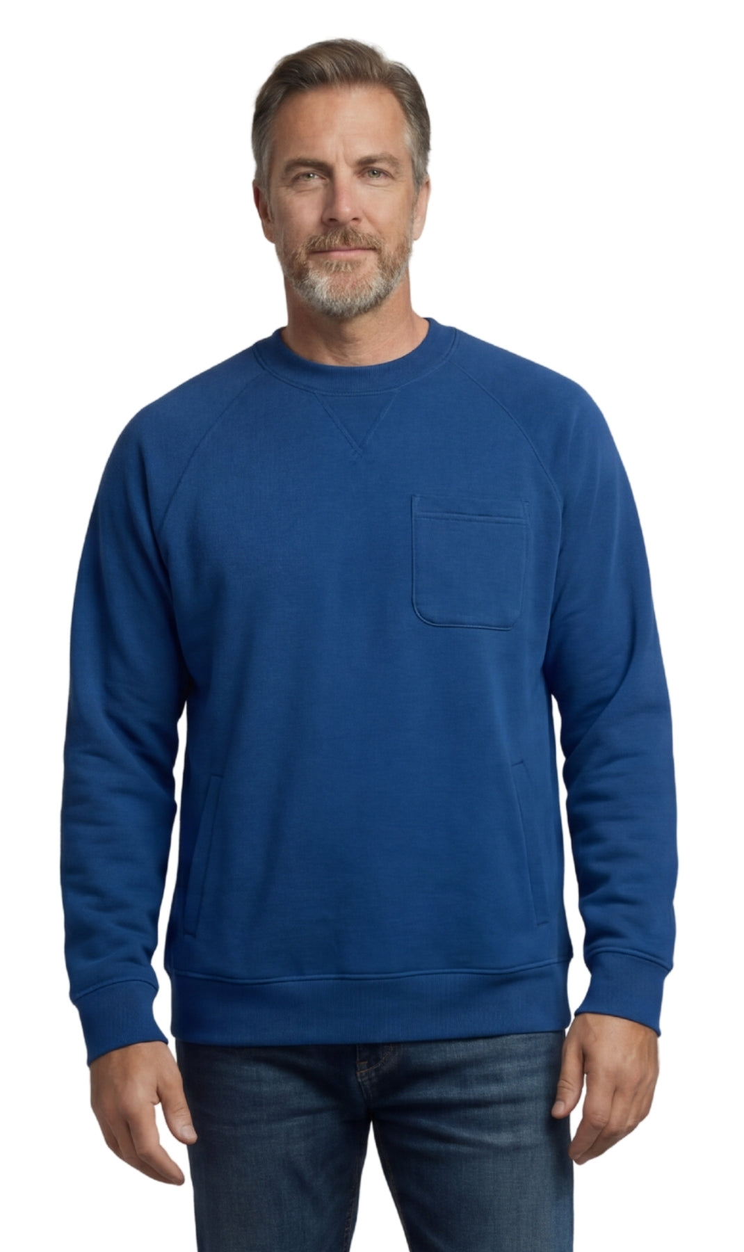 Turtle Bay men's 3-pocket fleece sweatshirt in Cobalt, front view