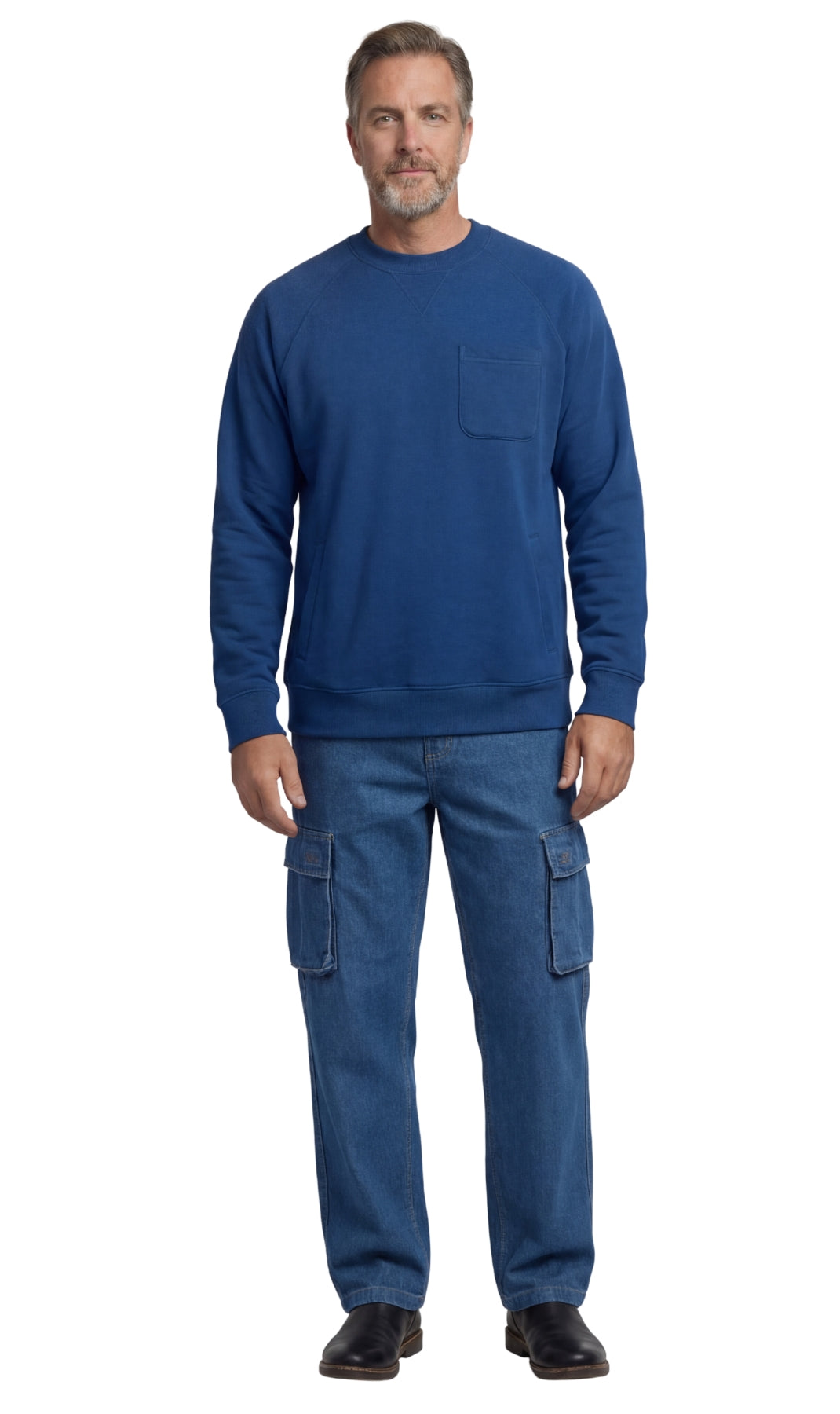 Turtle Bay men's 3-pocket fleece sweatshirt in Cobalt, full-length view