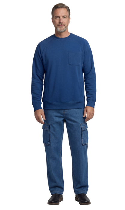 Turtle Bay men's 3-pocket fleece sweatshirt in Cobalt, full-length view