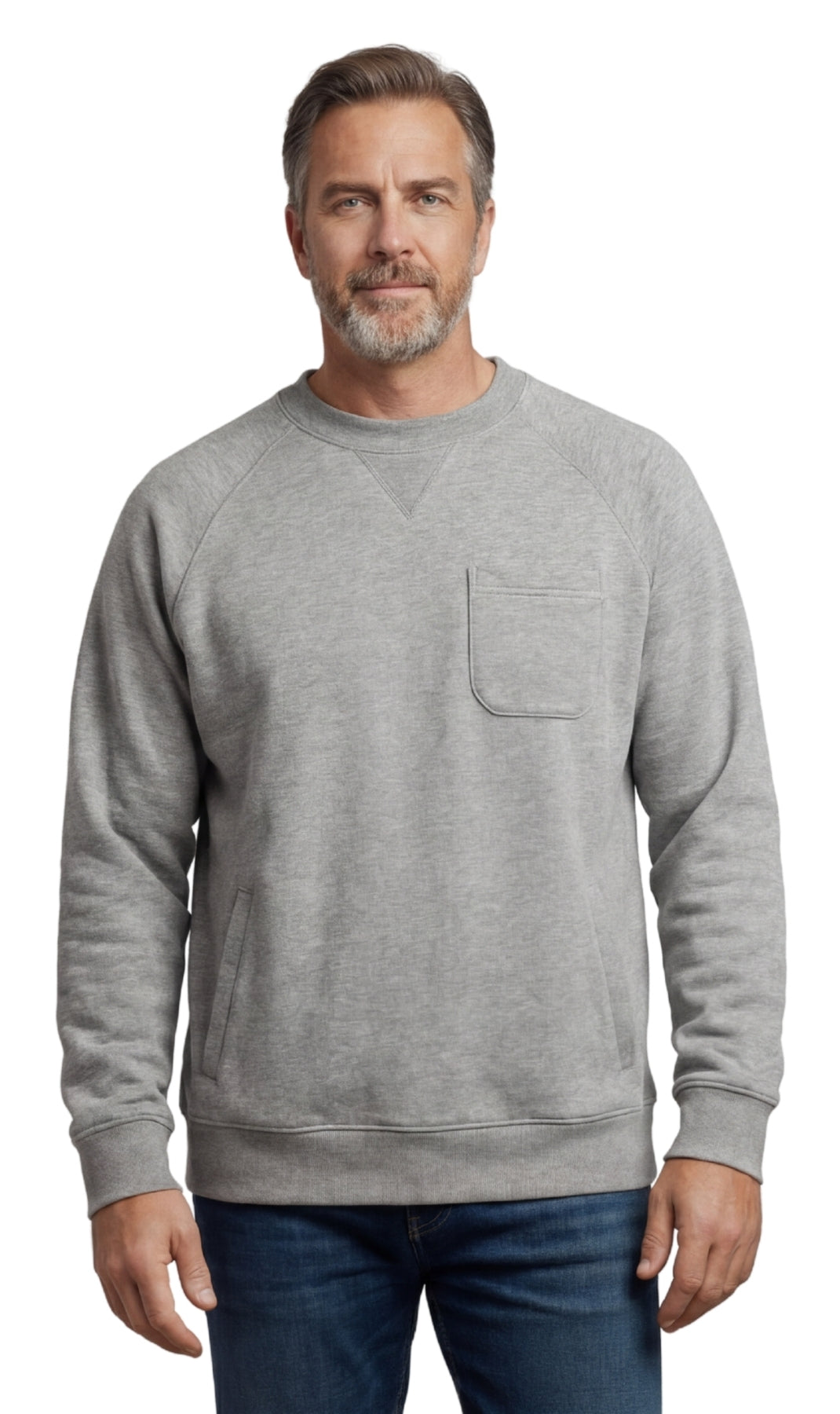 Turtle Bay men's 3-pocket fleece sweatshirt in Grey Heather, front view