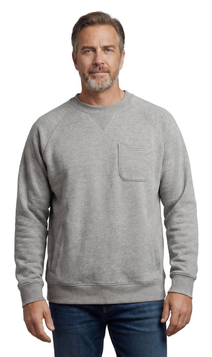 Turtle Bay men's 3-pocket fleece sweatshirt in Grey Heather, front view