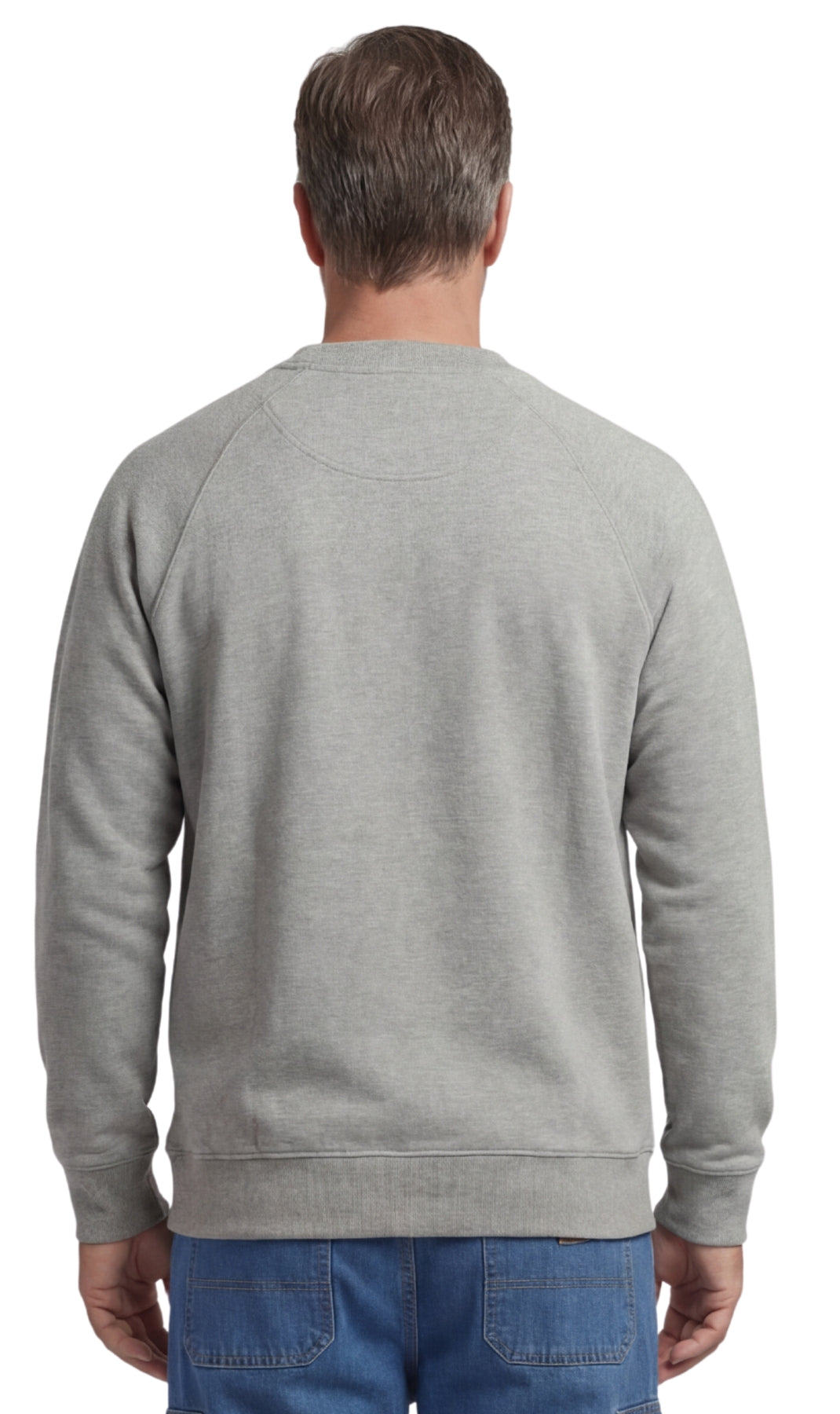 Turtle Bay men's 3-pocket fleece sweatshirt in Grey Heather, back view