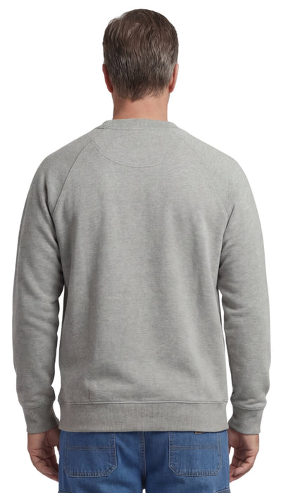 Turtle Bay men's 3-pocket fleece sweatshirt in Grey Heather, back view