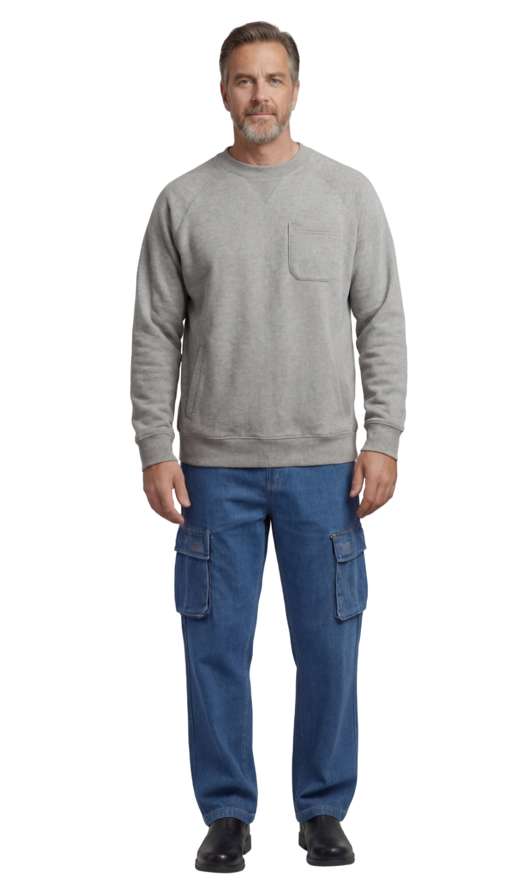 Turtle Bay men's 3-pocket fleece sweatshirt in Grey Heather, full-length view