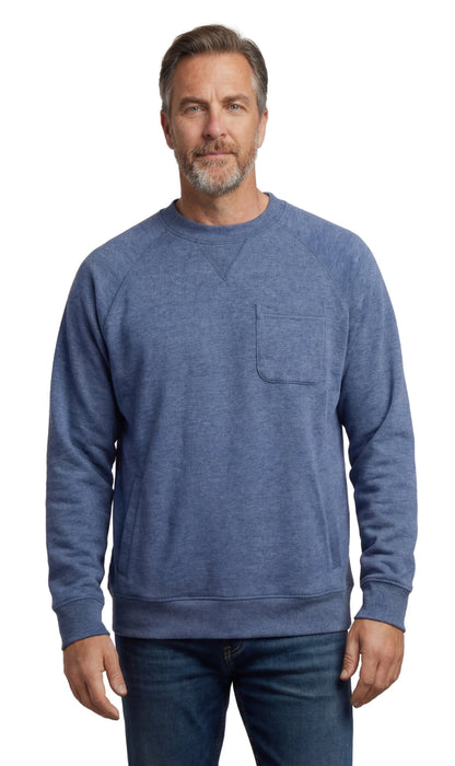 Turtle Bay men's 3-pocket fleece sweatshirt in Blue Heather, front view