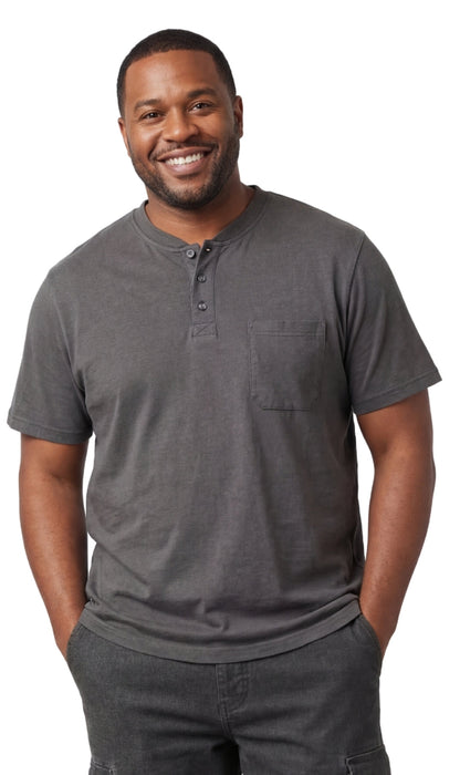 Turtle Bay men's short sleeve henley t-shirt in Charcoal Heather