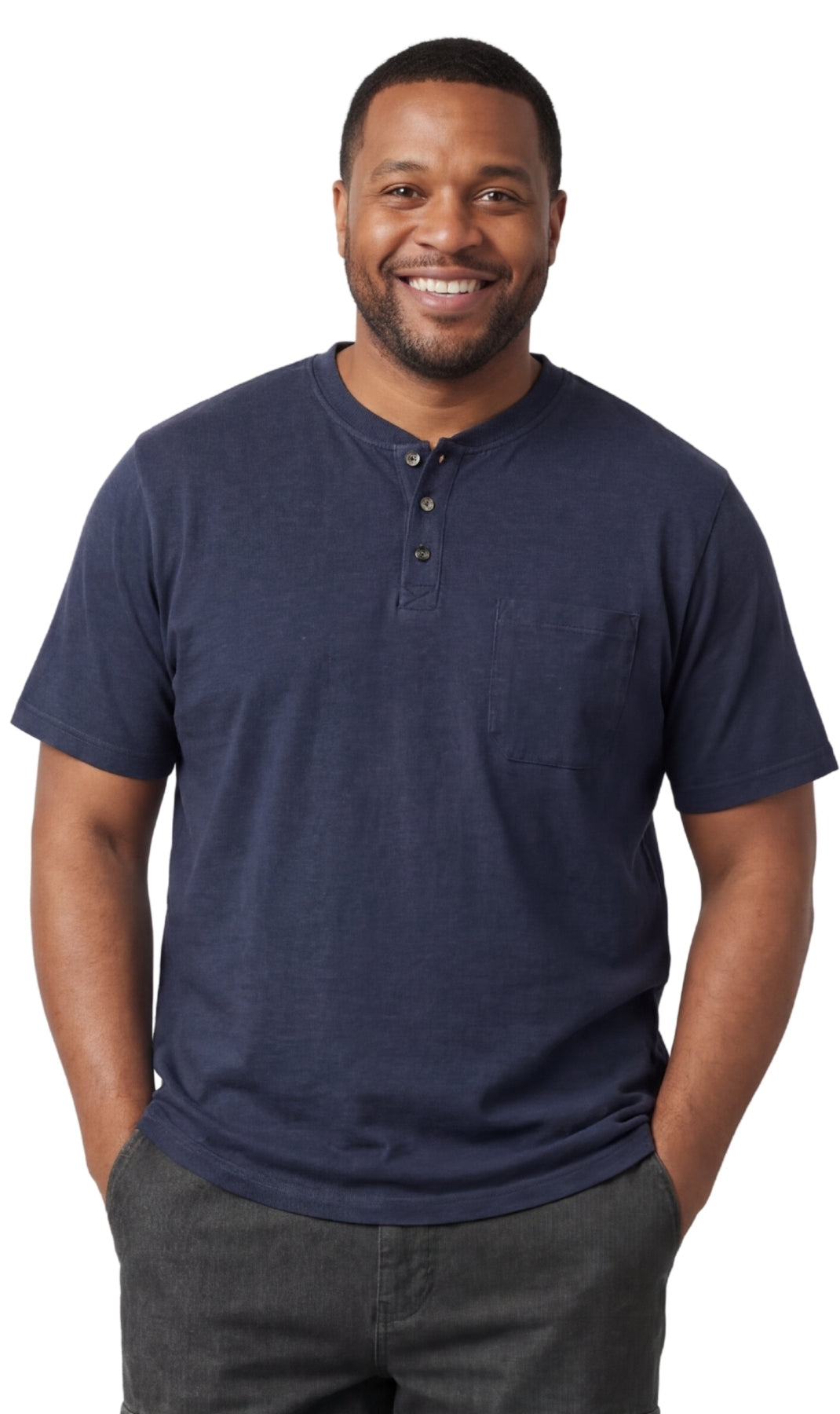 Turtle Bay men's short sleeve henley t-shirt in Navy, front view