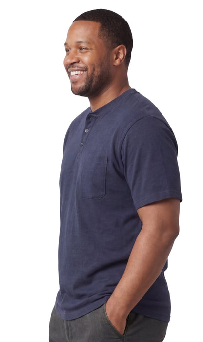 Turtle Bay men's short sleeve henley t-shirt in Navy, front view, alternate view