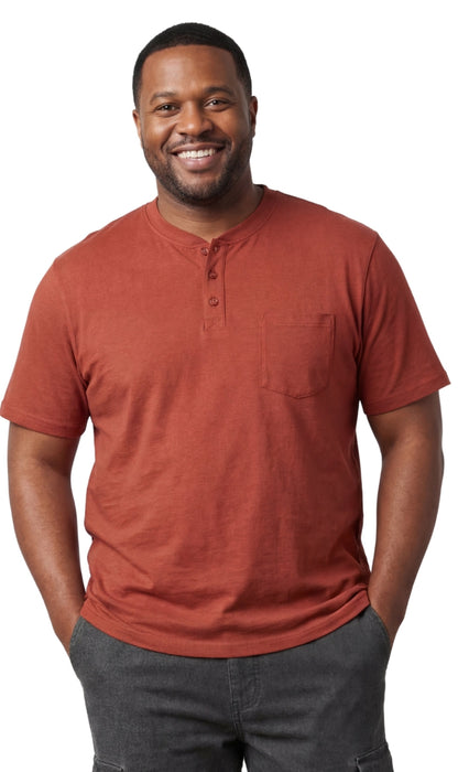 Turtle Bay men's short sleeve henley t-shirt in Redwood, front view