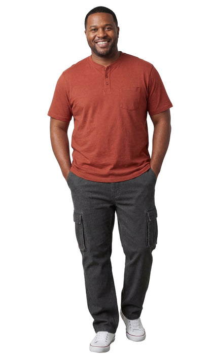 Turtle Bay men's short sleeve henley t-shirt in Redwood, full-length view