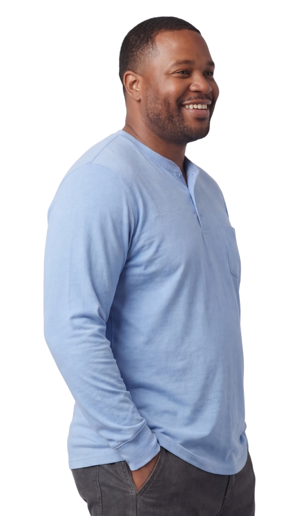 Turtle Bay men's long sleeve henley shirt in Blue Heather