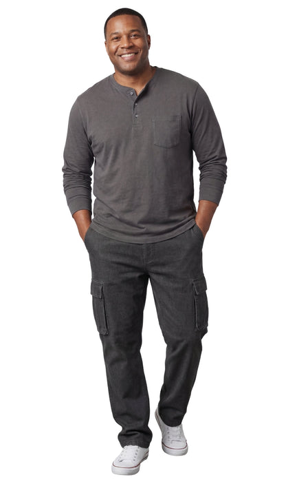 Turtle Bay men's long sleeve henley shirt in Charcoal Heather, front view, alternate view