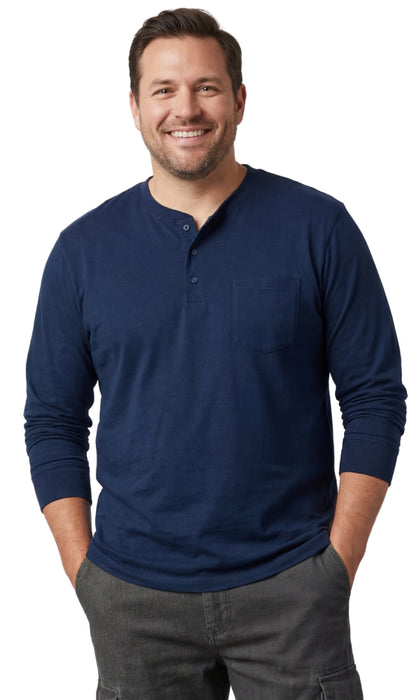 Turtle Bay men's long sleeve henley shirt in Navy, front view