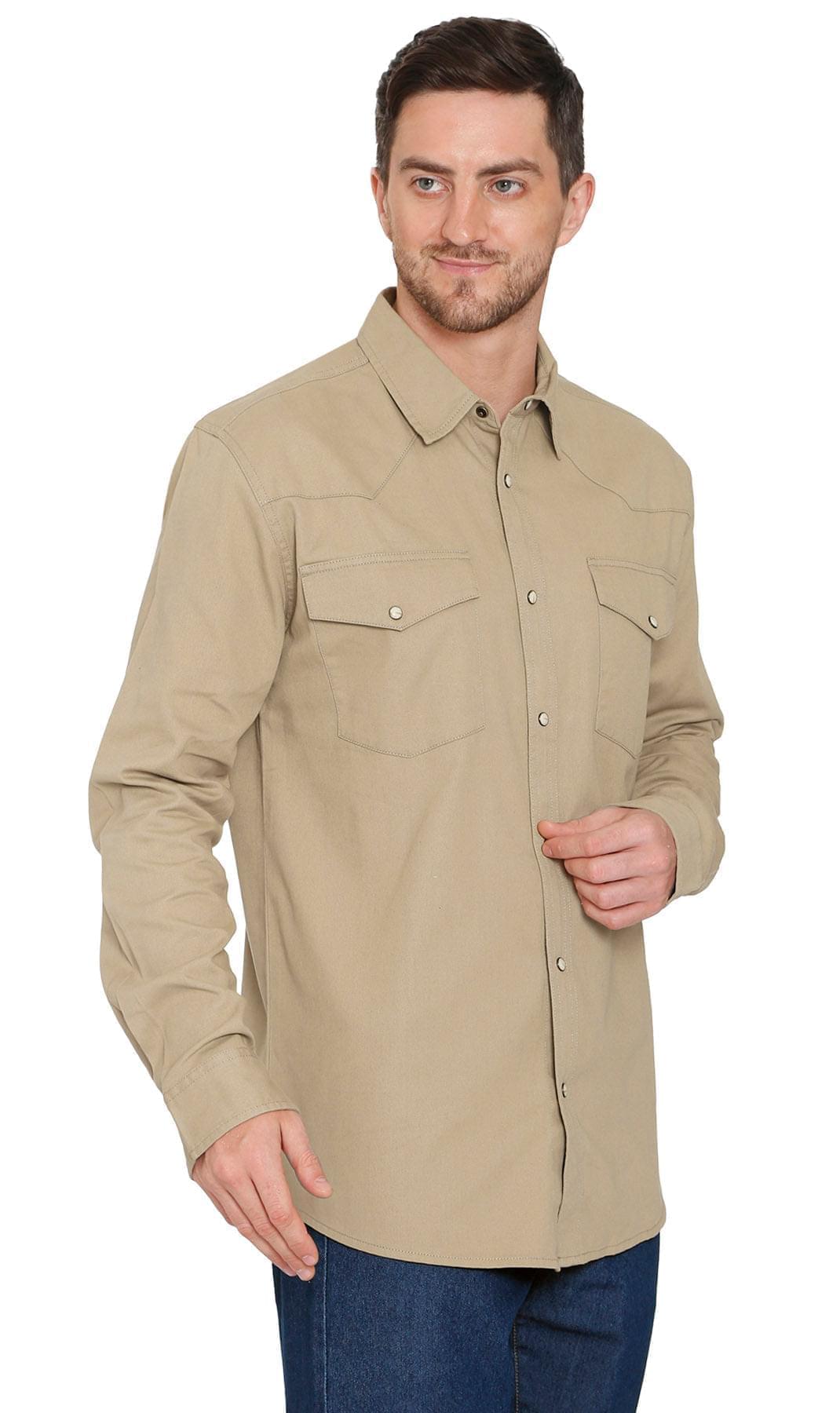 Turtle Bay men's western snap button shirt in Khaki, additional detail