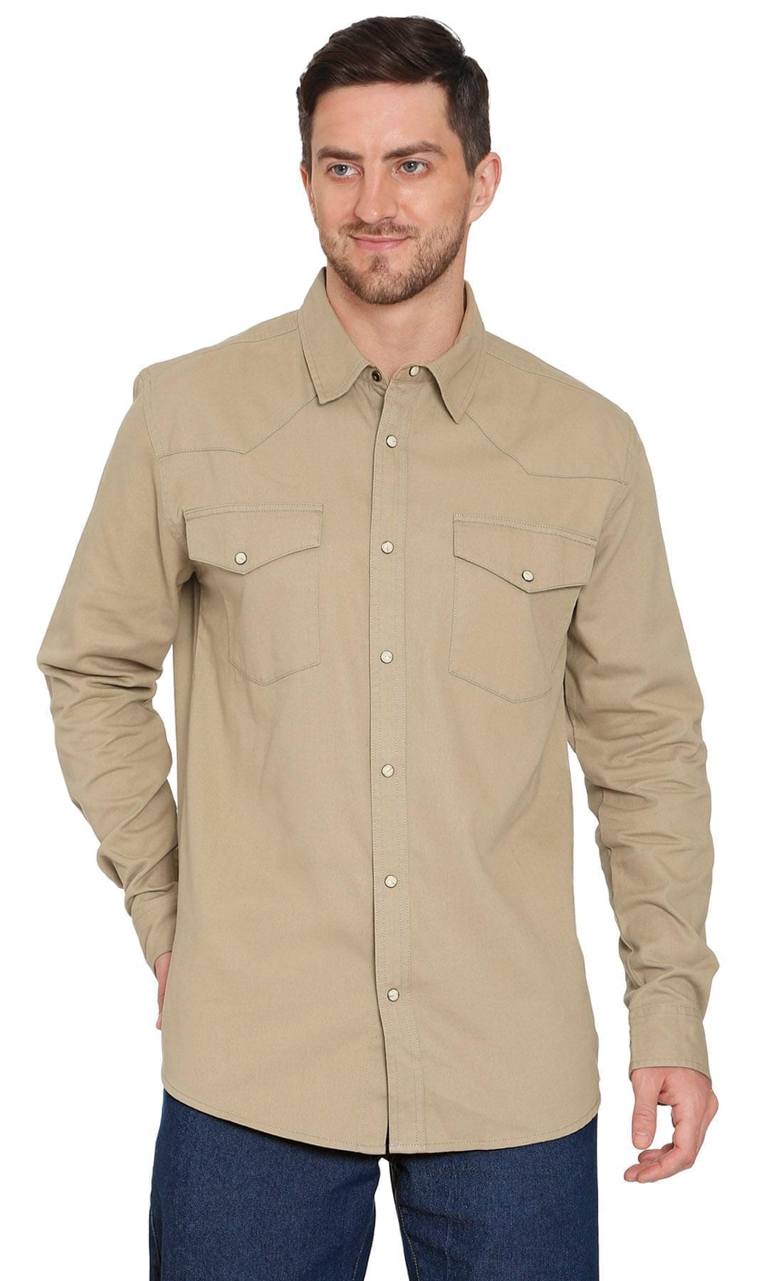 Turtle Bay men's western snap button shirt in Khaki