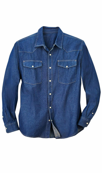 Turtle Bay men's western snap button shirt in Med Blue, additional detail