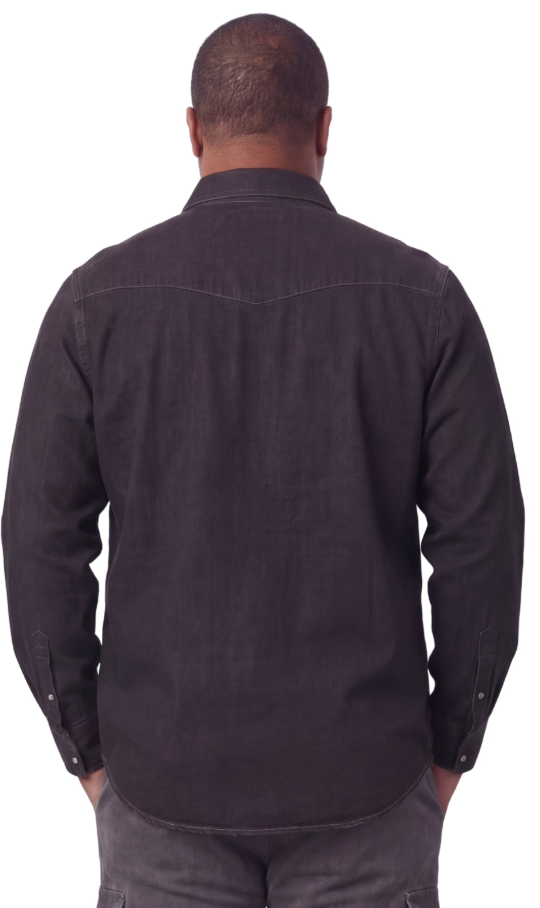Turtle Bay men's western snap button shirt in Black, back view