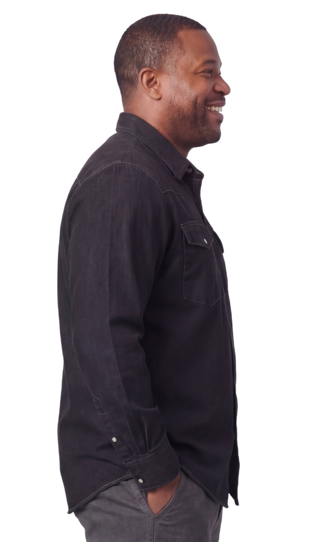 Turtle Bay men's western snap button shirt in Black, side view