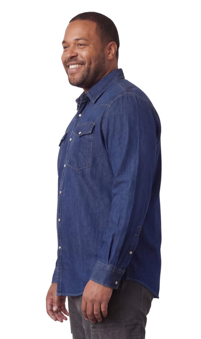 Turtle Bay men's western snap button shirt in Med Blue, alternate view