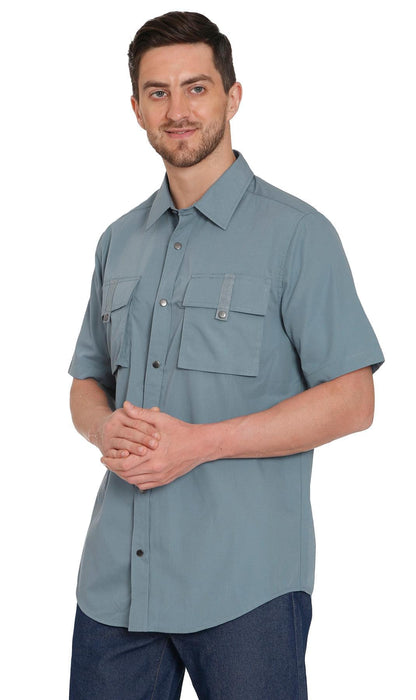 Turtle Bay men's short sleeve explorer snap shirt in Cadet Blue
