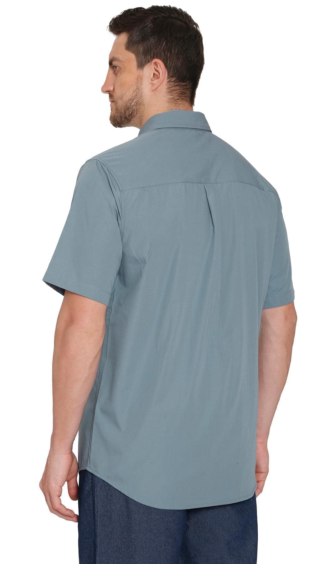 Turtle Bay men's short sleeve explorer snap shirt in Cadet Blue, alternate view