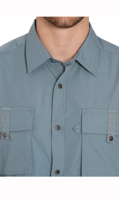 Turtle Bay men's short sleeve explorer snap shirt in Cadet Blue, product photo