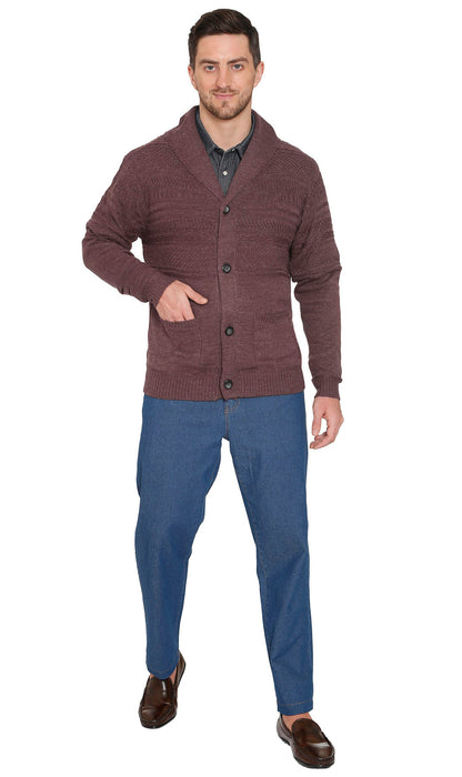 Turtle Bay men's jacquard knit shawl collar cardigan in Burgundy, product photo
