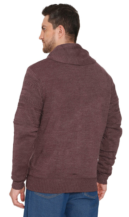 Turtle Bay men's jacquard knit shawl collar cardigan in Burgundy, alternate view