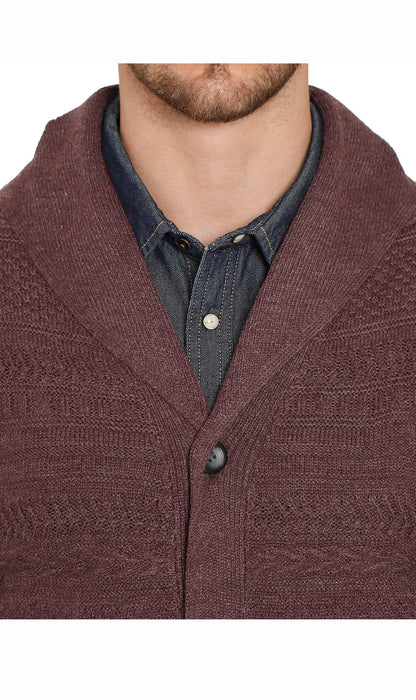 Turtle Bay men's jacquard knit shawl collar cardigan in Burgundy (2)