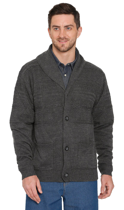 Turtle Bay men's jacquard knit shawl collar cardigan in Charcoal