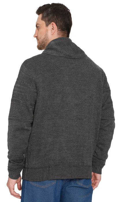 Turtle Bay men's jacquard knit shawl collar cardigan in Charcoal, alternate view