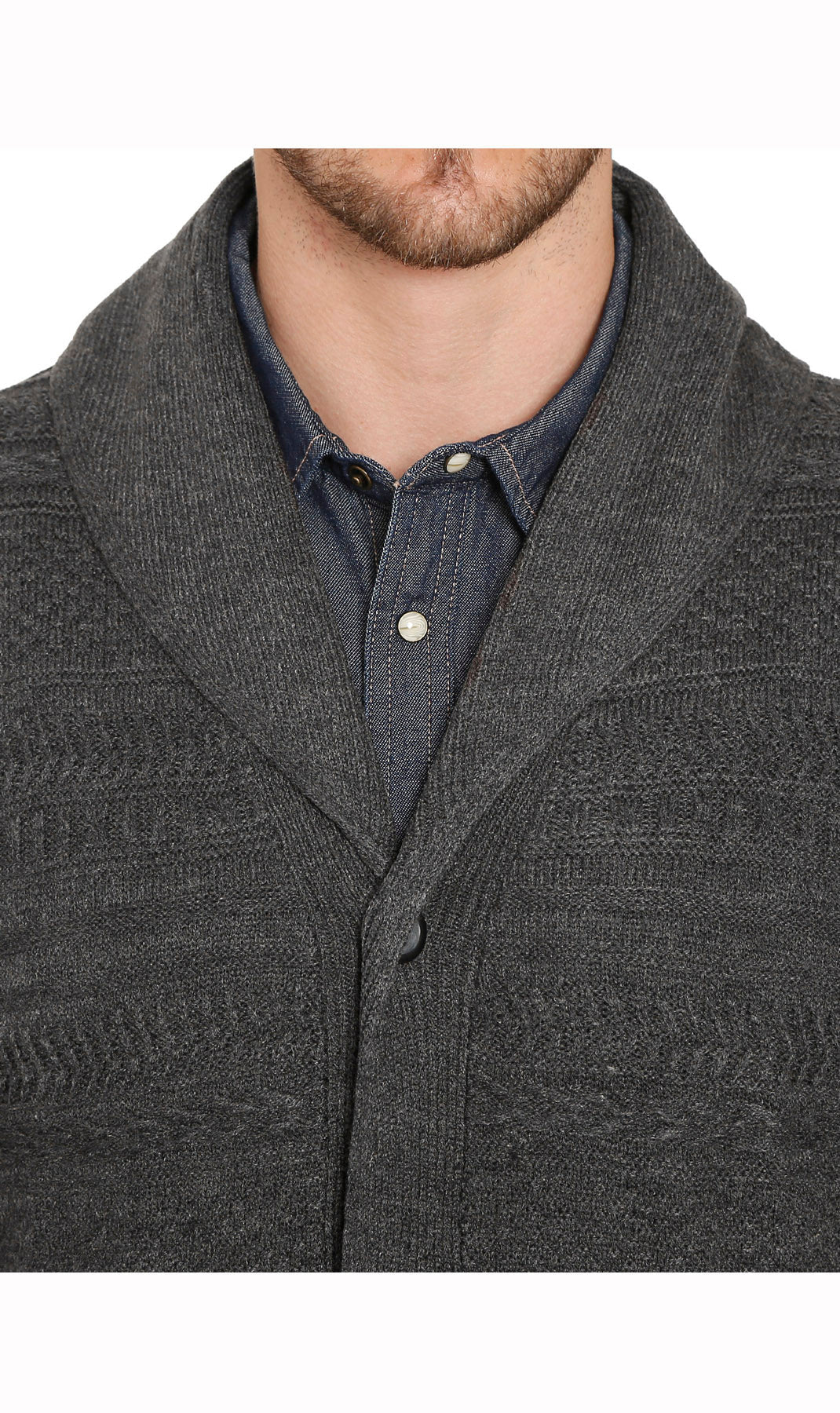 Turtle Bay men's jacquard knit shawl collar cardigan in Charcoal (2)