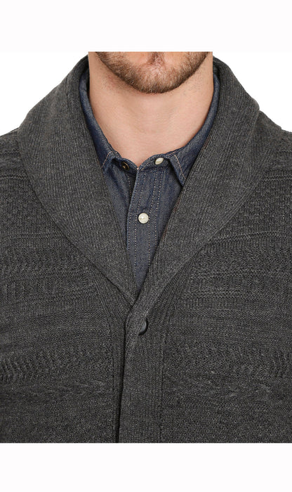 Turtle Bay men's jacquard knit shawl collar cardigan in Charcoal (2)
