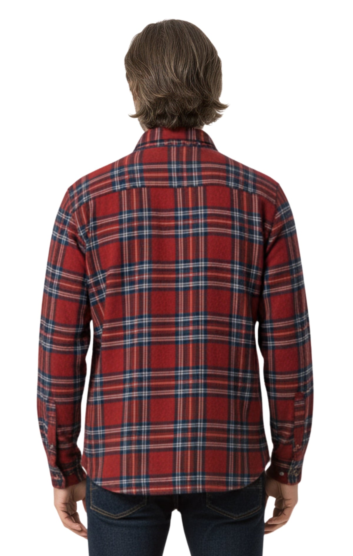 Turtle Bay men's fleece button-front overshirt in Burgundy Plaid