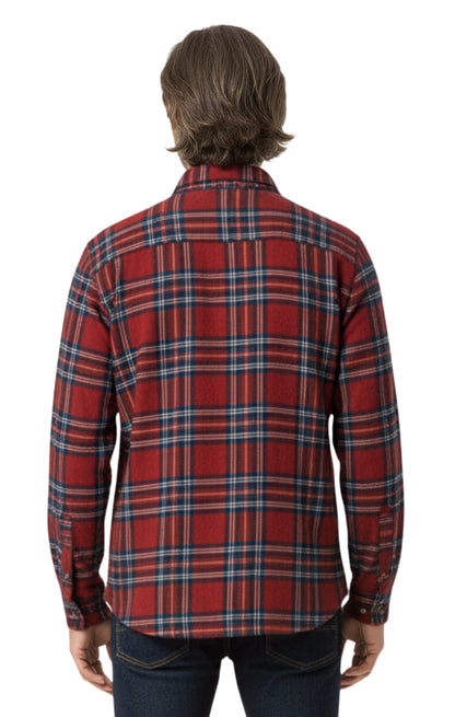 Turtle Bay men's fleece button-front overshirt in Burgundy Plaid