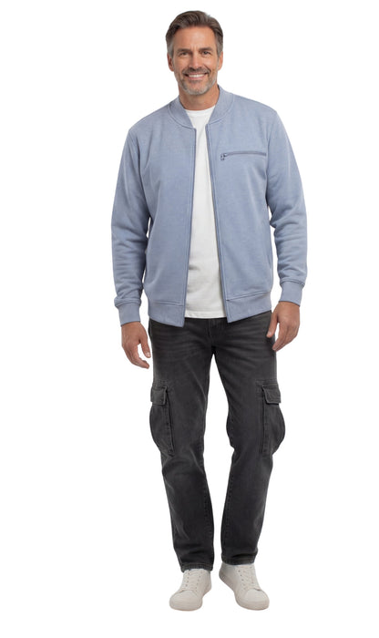Turtle Bay men's zip-up baseball fleece jacket in Blue Heather, full-length view