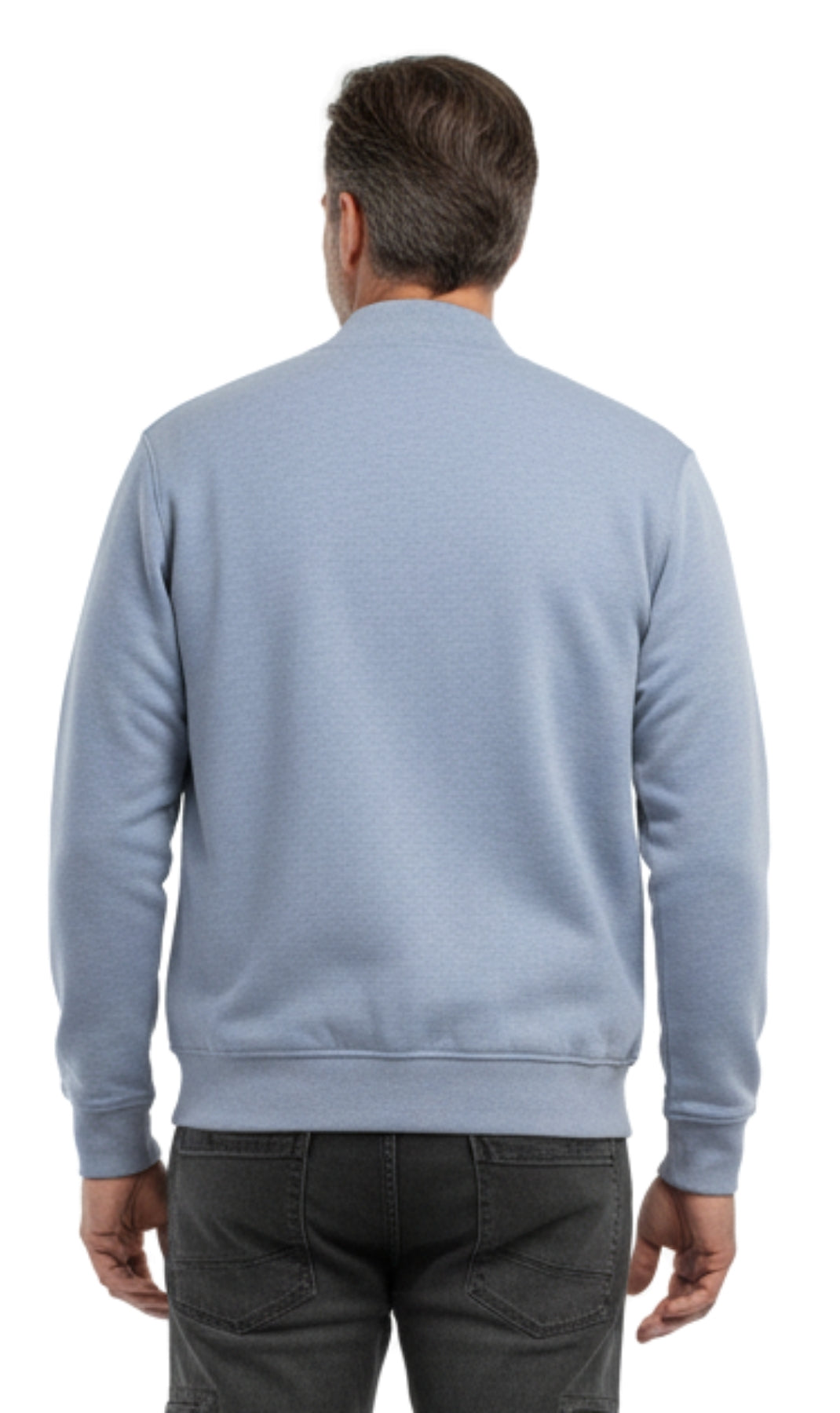 Turtle Bay men's zip-up baseball fleece jacket in Blue Heather, back view