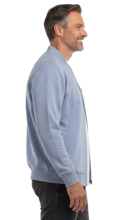 Turtle Bay men's zip-up baseball fleece jacket in Blue Heather, side view