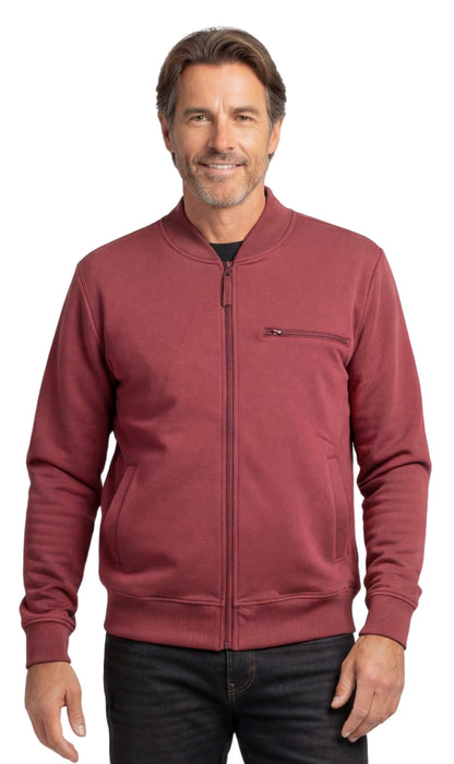 Turtle Bay men's zip-up baseball fleece jacket in Burgundy, front view