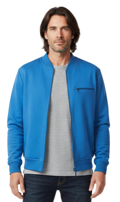 Turtle Bay men's zip-up baseball fleece jacket in Cobalt, front view