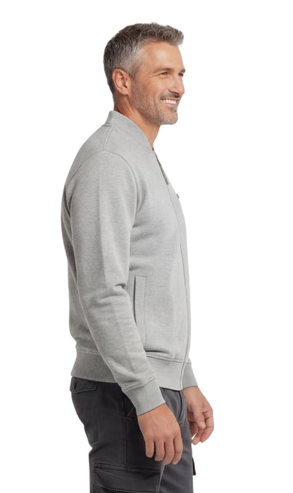 Turtle Bay men's zip-up baseball fleece jacket in Heather Grey, side view, alternate view