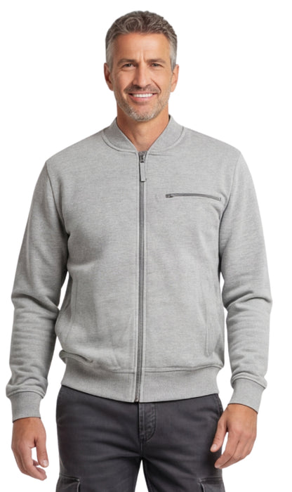 Turtle Bay men's zip-up baseball fleece jacket in Heather Grey, front view