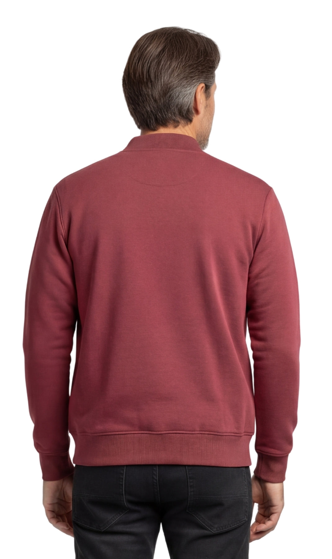 Turtle Bay men's zip-up baseball fleece jacket in Burgundy, back view
