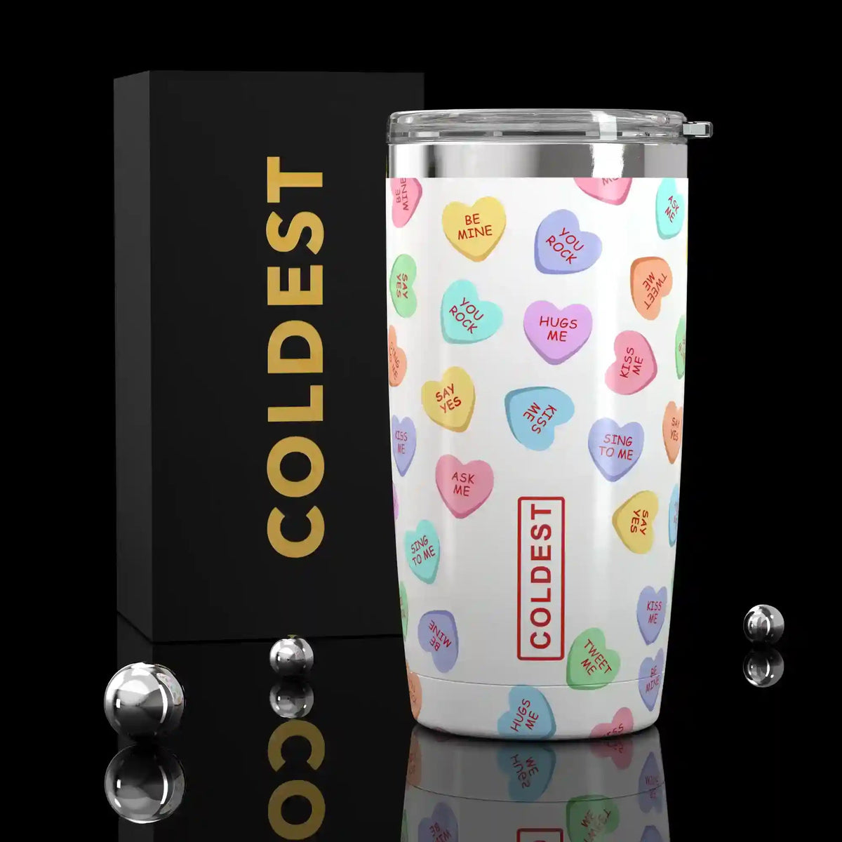 Coldest 20 oz Tumbler v2 in Candy Hearts Ultra, main product view