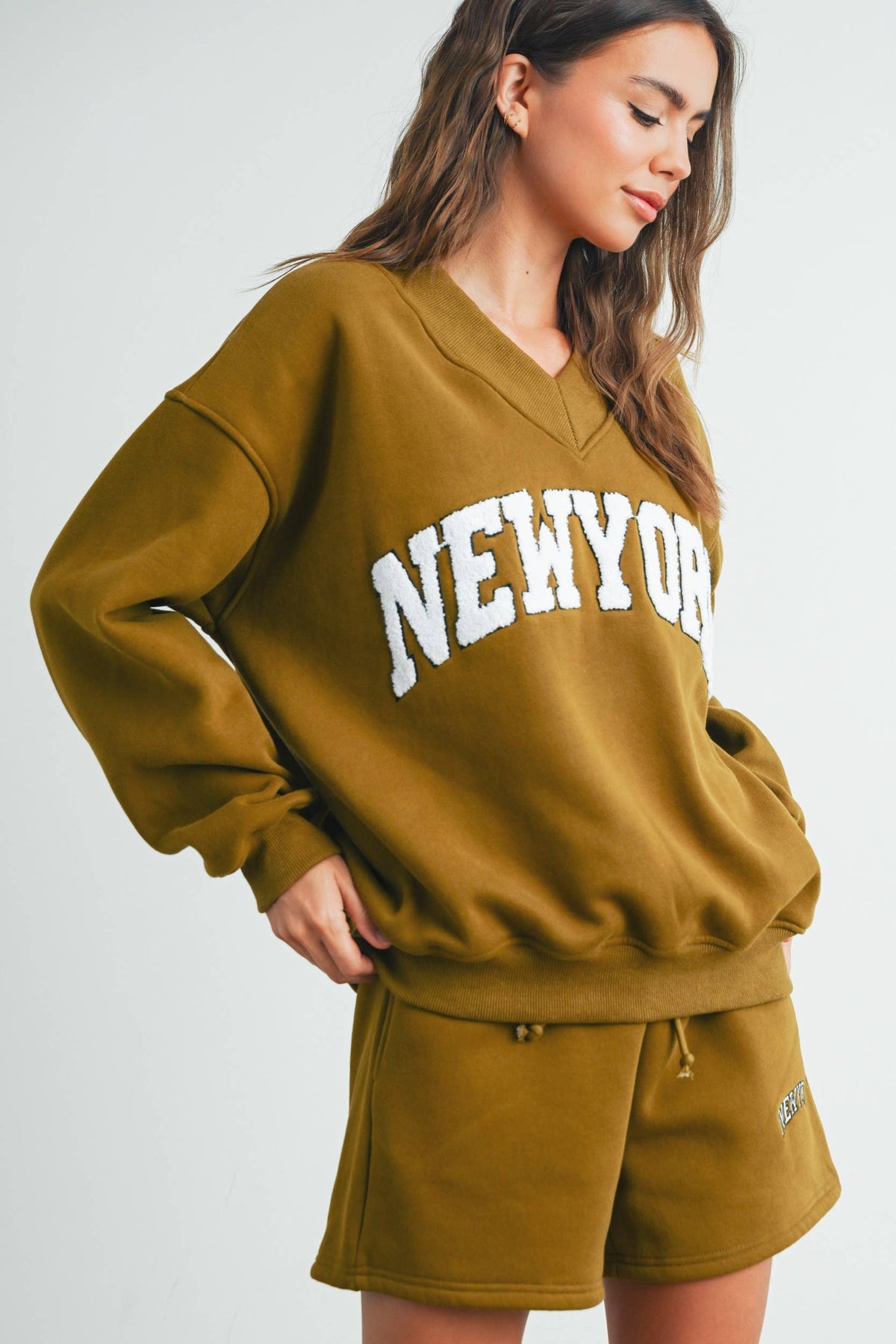 Fitkitty Culture New York V-neck sweatshirt in navy, product view 19
