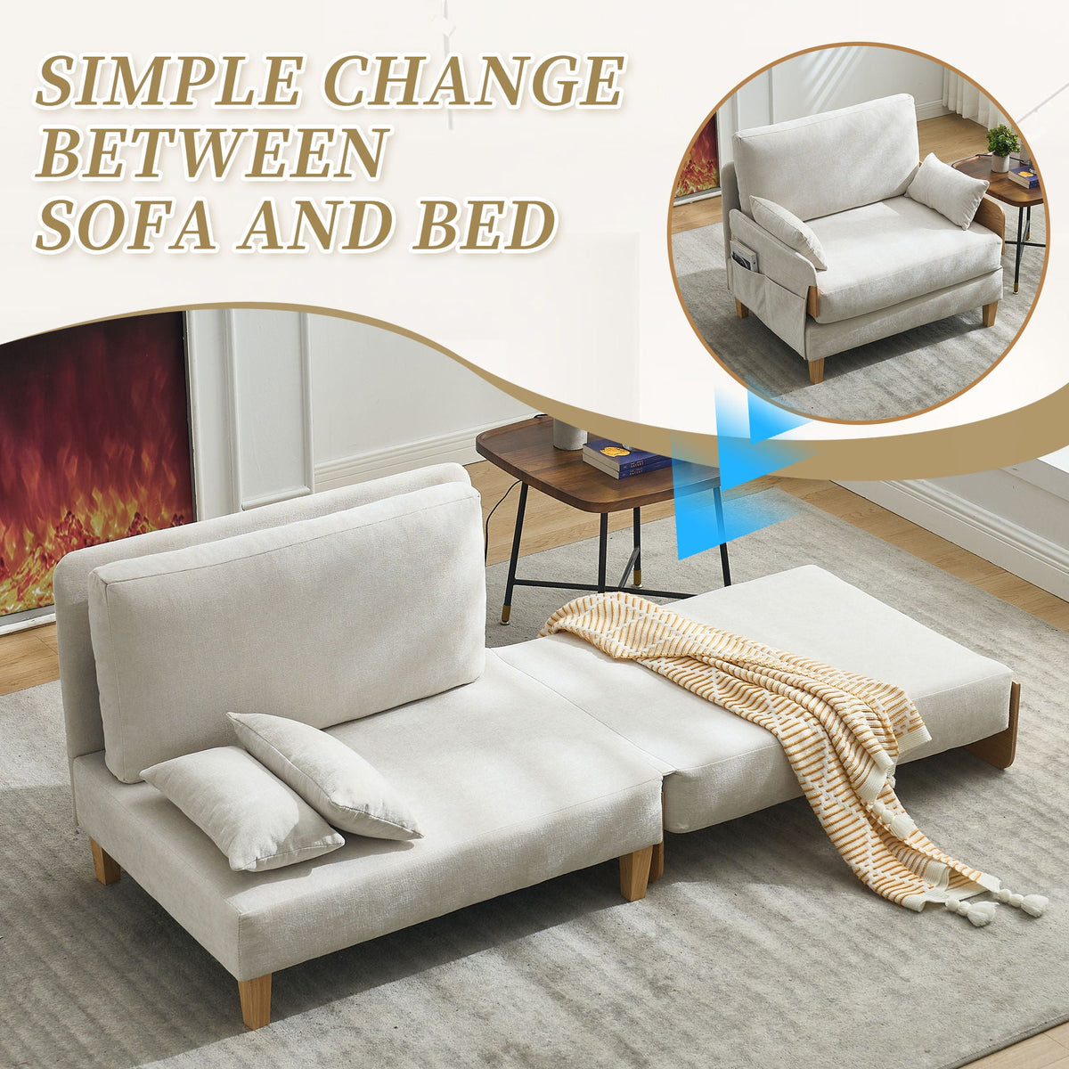 Mid century modern 3-in-1 convertible sofa bed with three pillows (view 23)
